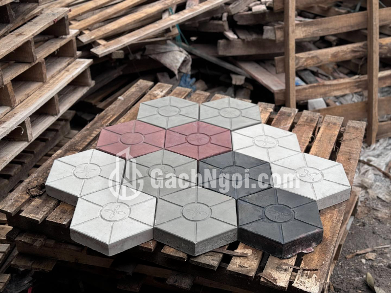 Gạch Lát Vỉa Hè Lục Giác Bóng Xám Ghi